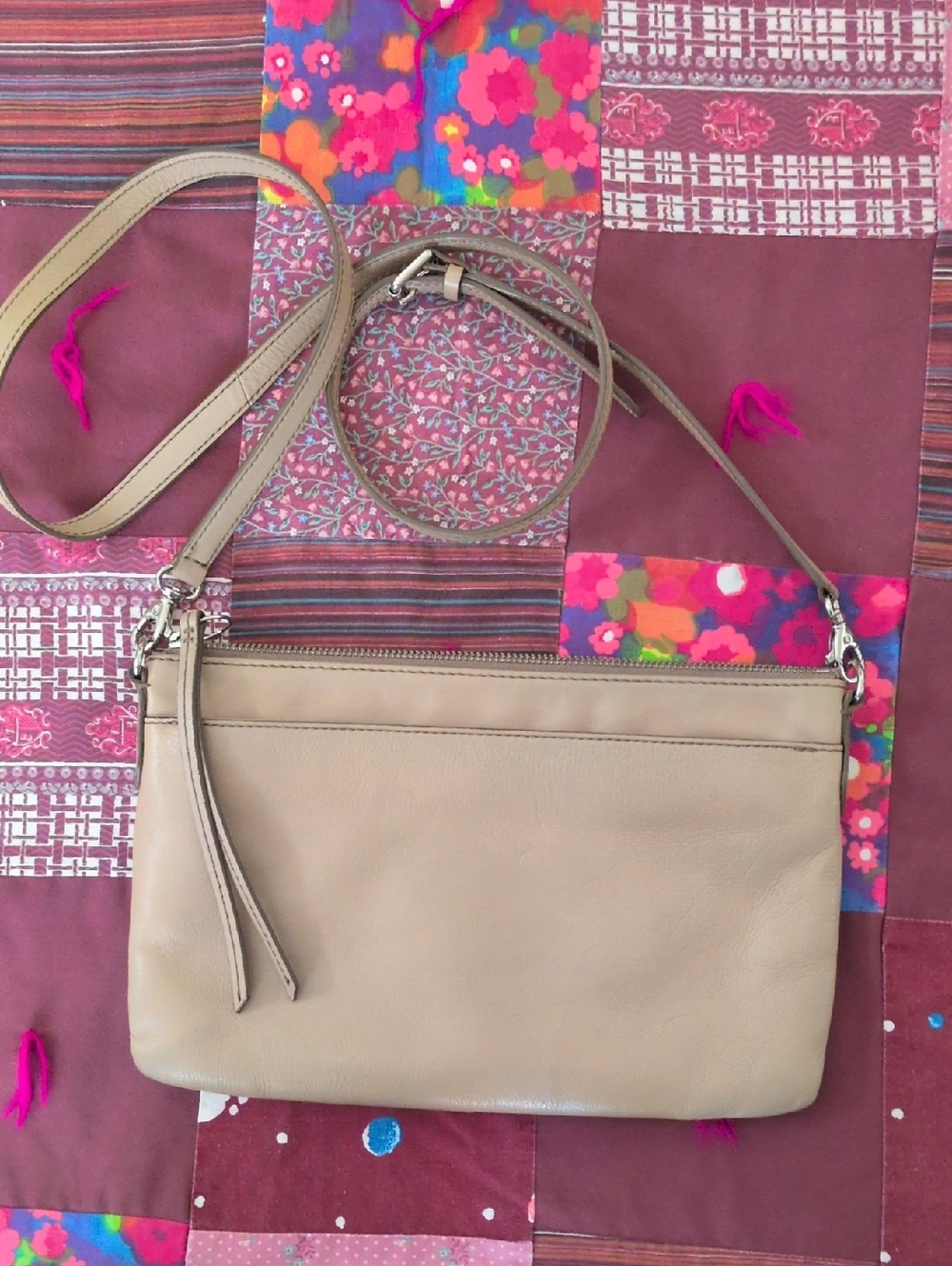 Fossil Taupe Leather Crossbody Bag